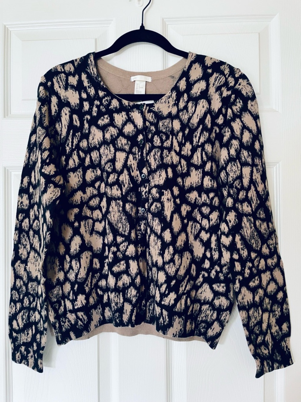 H&M Giraffe Print Cardigan Button Front Cotton Animal Print